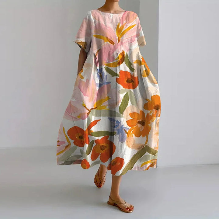 Women's Flowy Airy Watercolor Floral Summer Dress