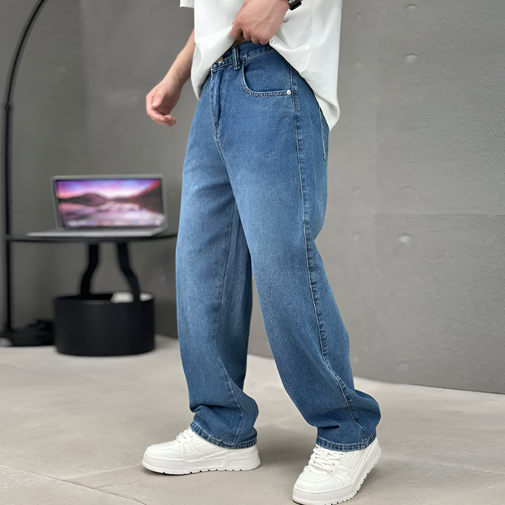 Jeans modernos y versátiles para hombre con bolsillos y pierna recta
