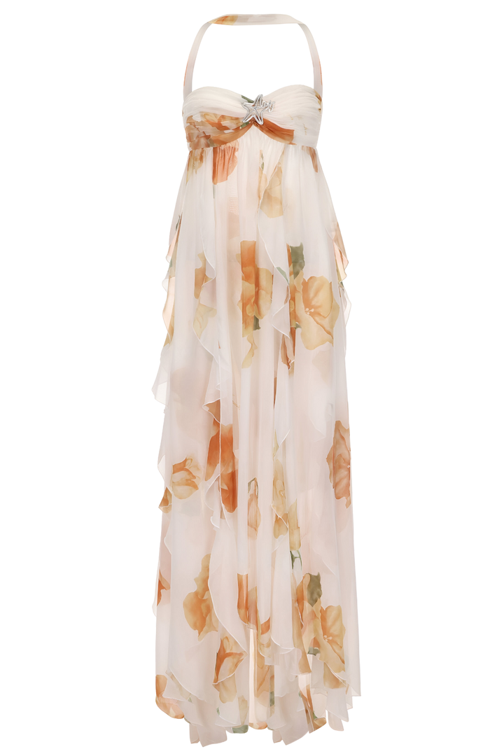 Vestido largo elegante con cuello halter