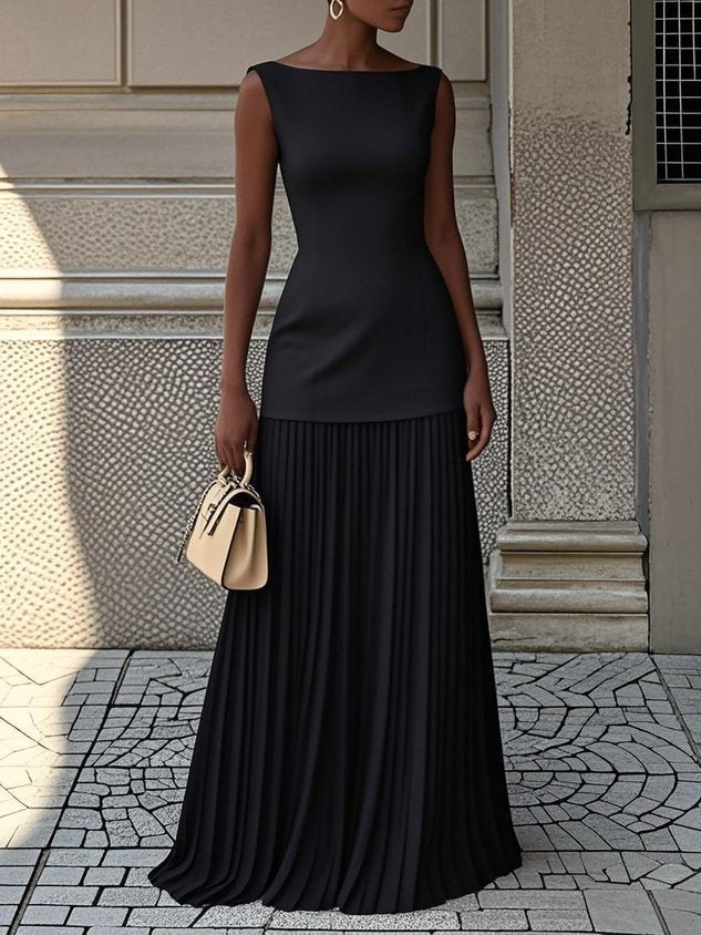 Vestido largo plisado sin mangas