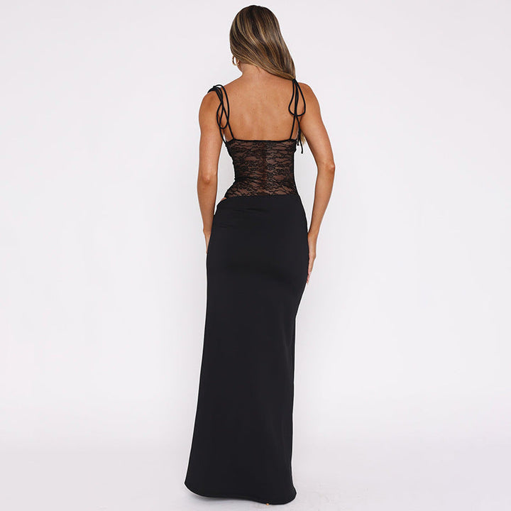 Vestido largo maxi con detalles de encaje