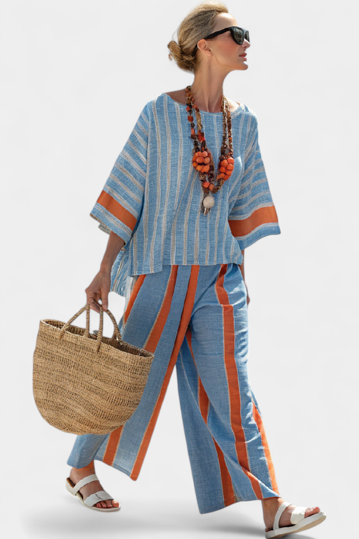 Conjunto de pantalones de pierna ancha a rayas