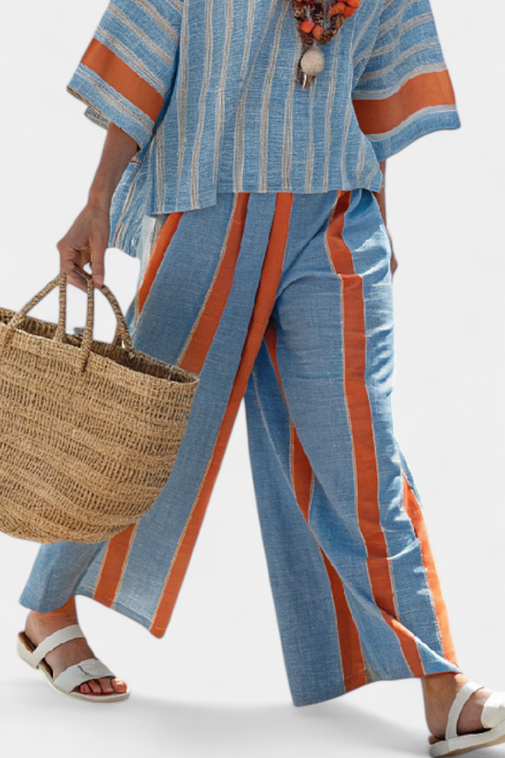 Conjunto de pantalones de pierna ancha a rayas