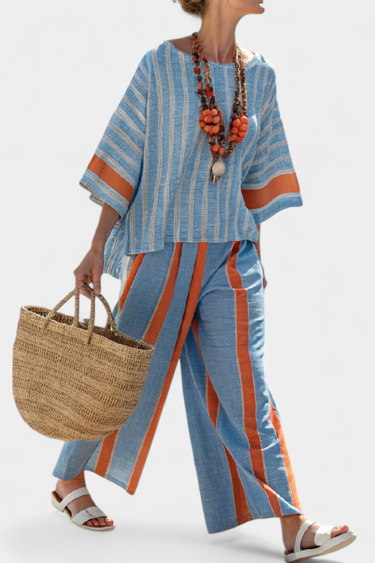 Conjunto de pantalones de pierna ancha a rayas