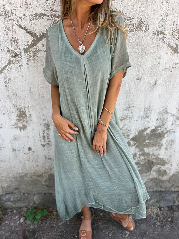 Loose V-Neck Flowing Maxi Dress