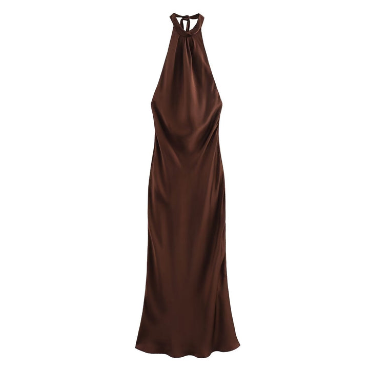 Vestido midi elegante de terciopelo con cuello halter para fiesta nocturna al anochecer para mujer