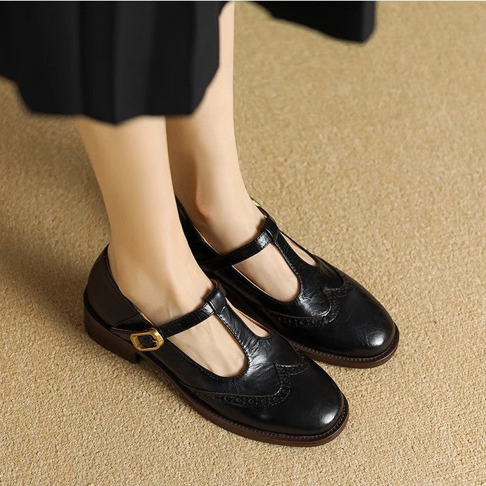 Zapatos de tacón bloque con tira en T de cuero