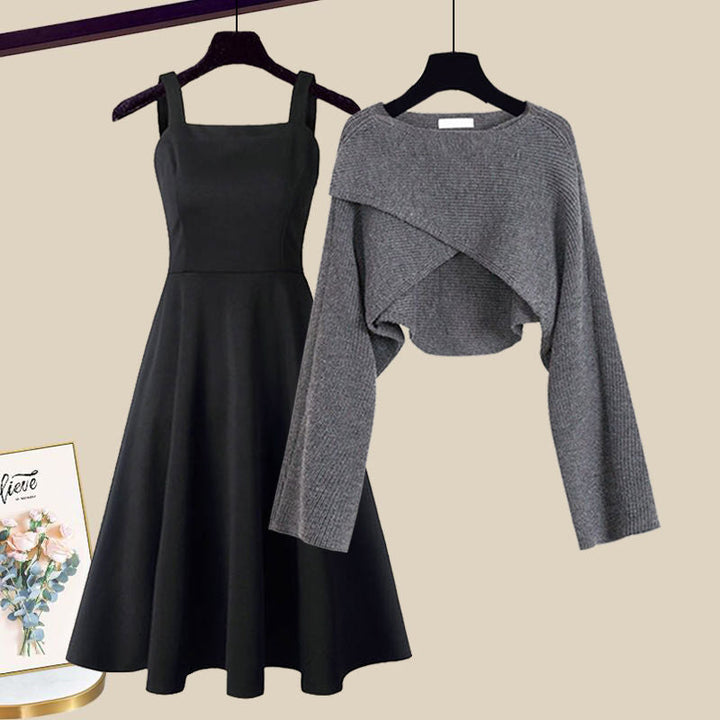 Conjunto de vestido de capas tejido