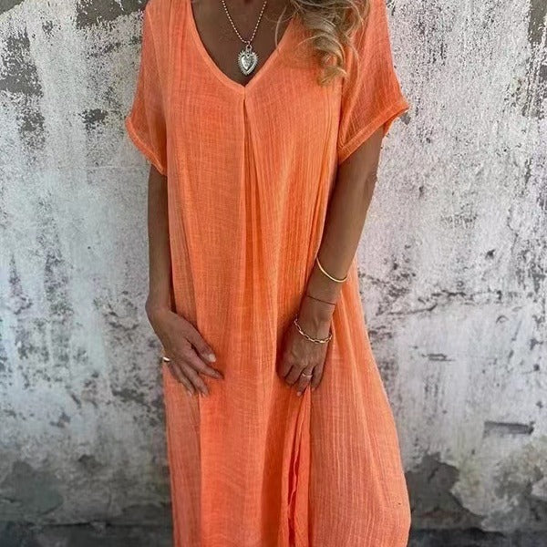 Loose V-Neck Flowing Maxi Dress