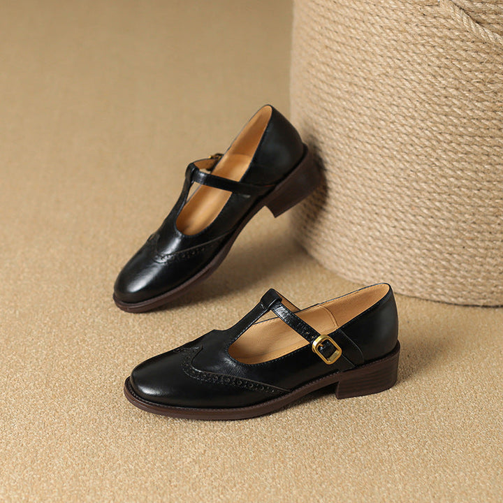 Zapatos de tacón bloque con tira en T de cuero