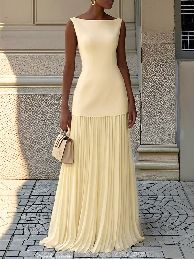 Vestido largo plisado sin mangas