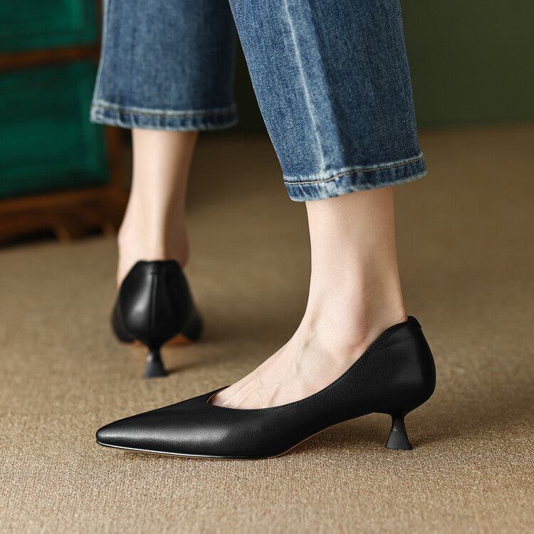 Pointed Toe Slip-On Kitten Heels
