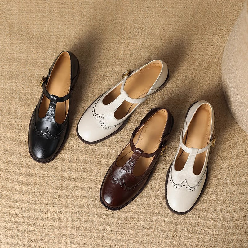 Zapatos de tacón bloque con tira en T de cuero