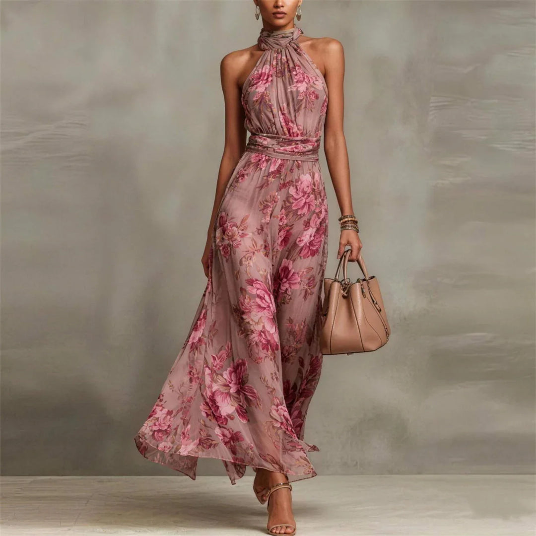 Vestido largo de gasa floral