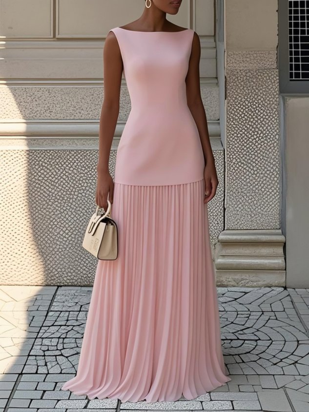 Vestido largo plisado sin mangas