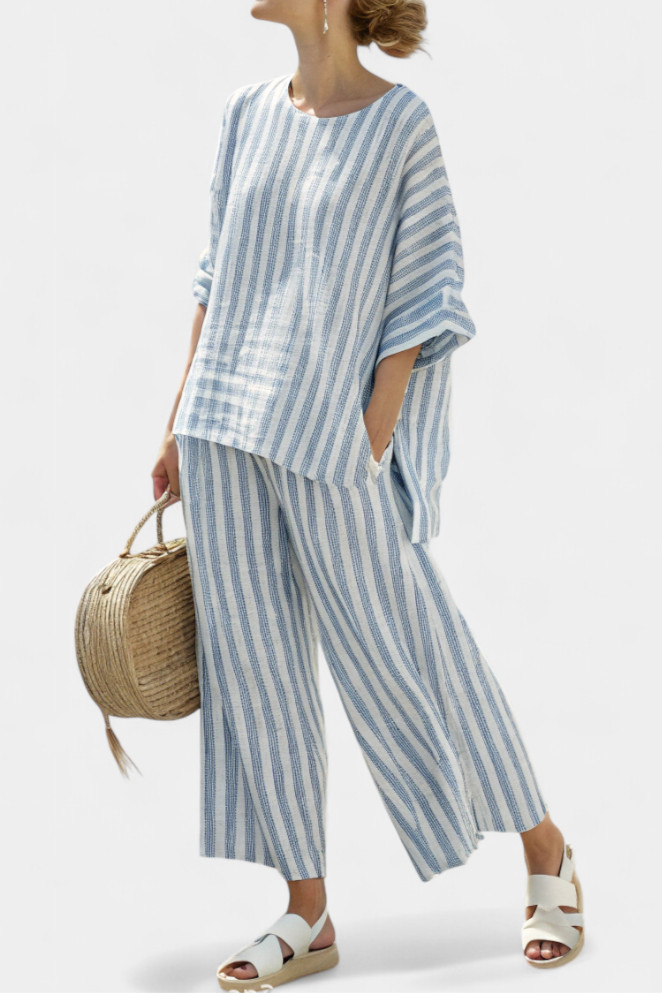 Conjunto de pantalones anchos casuales a rayas