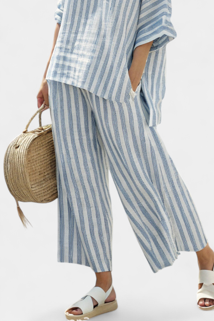 Conjunto de pantalones anchos casuales a rayas