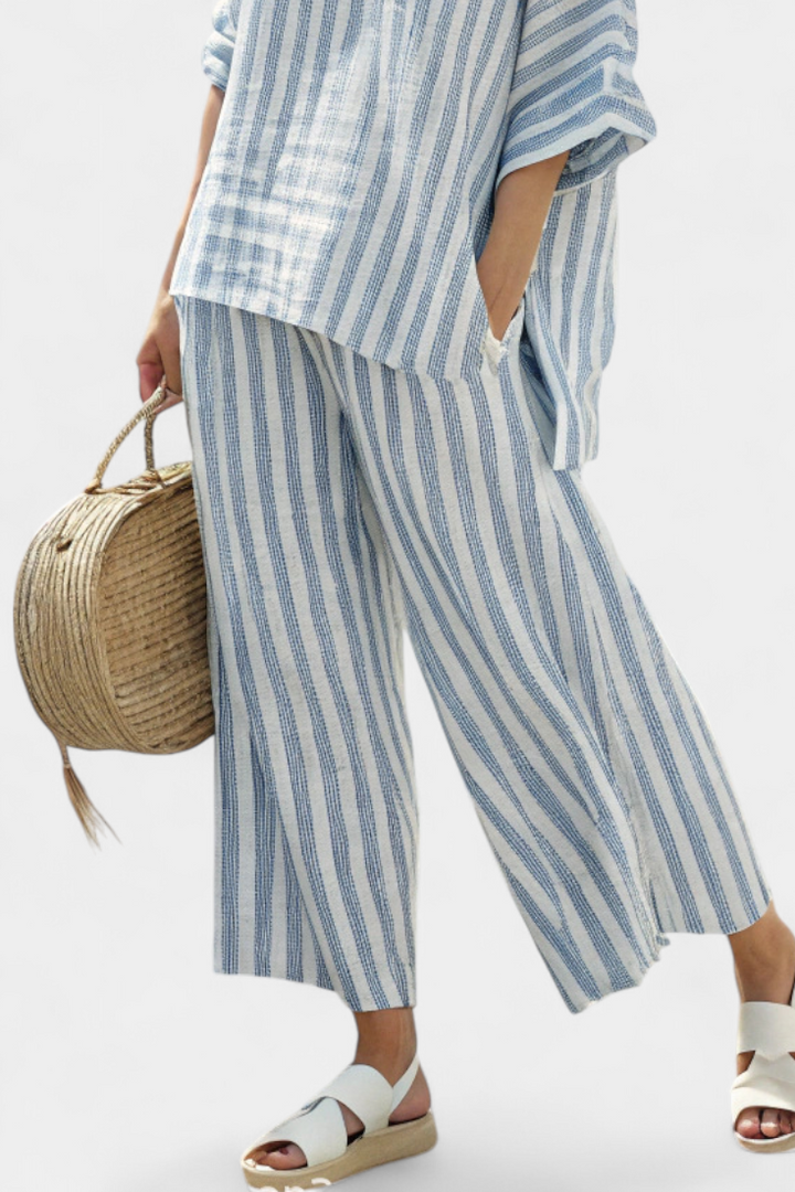 Conjunto de pantalones anchos casuales a rayas