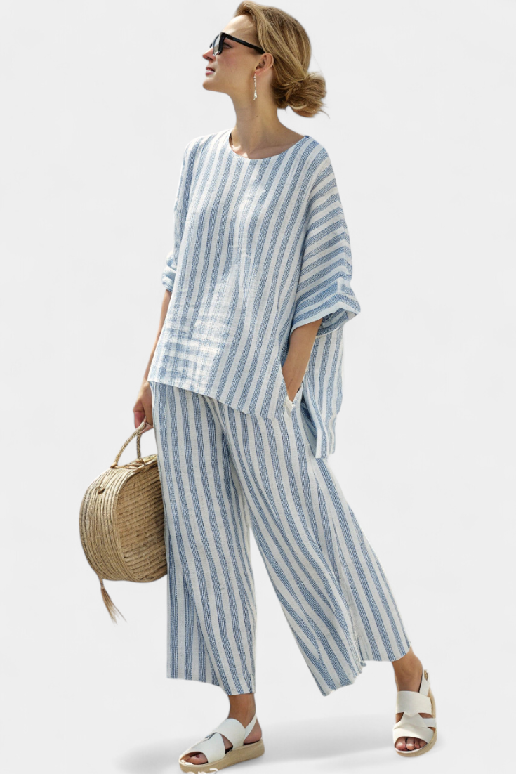 Conjunto de pantalones anchos casuales a rayas