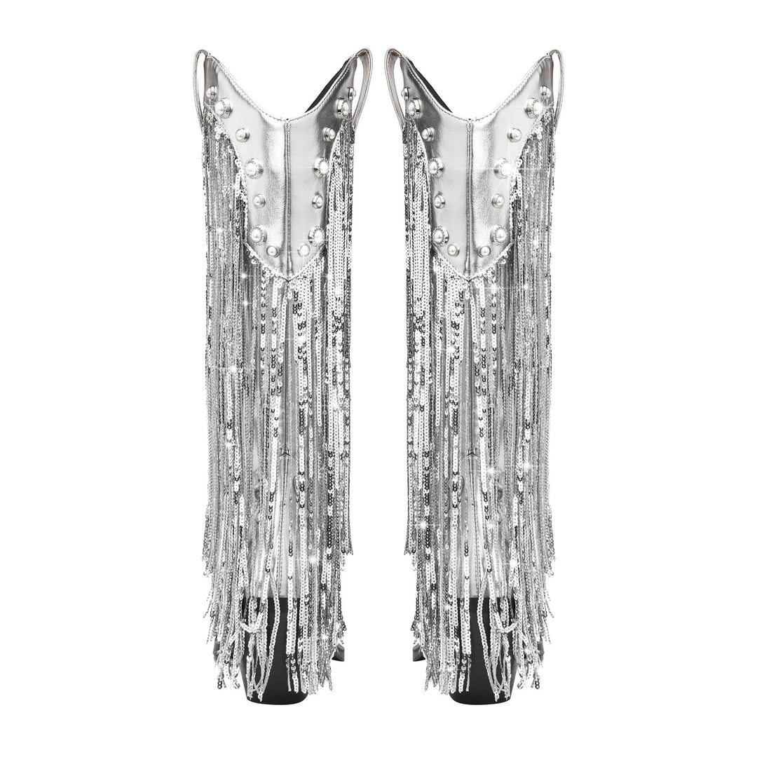 Olśniewające, smukłe kowbojki na wieczór z frędzlami na zewnątrz dla kobiet