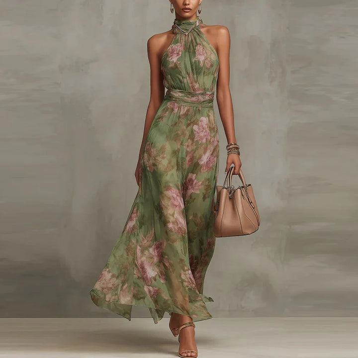 Vestido largo de gasa floral