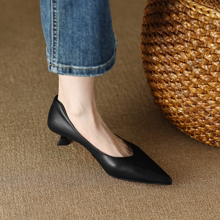 Pointed Toe Slip-On Kitten Heels