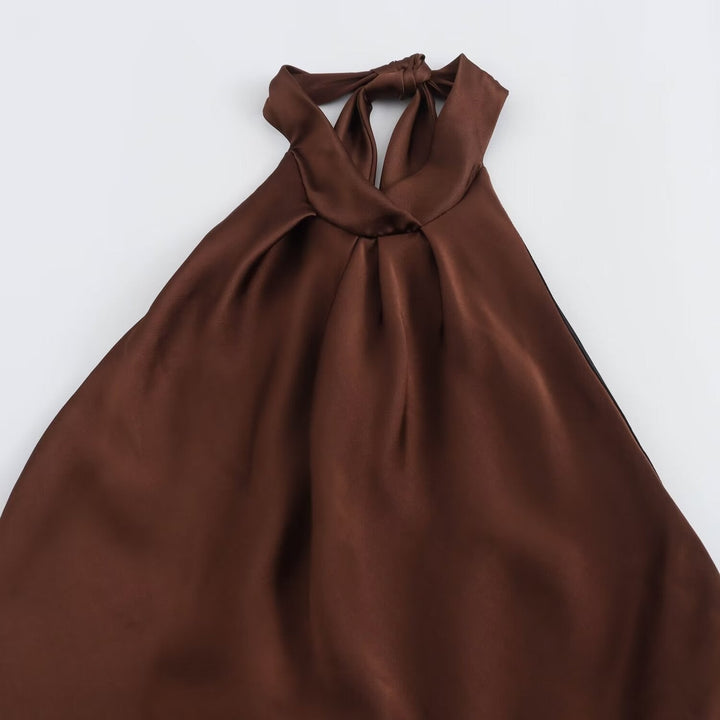 Vestido midi elegante de terciopelo con cuello halter para fiesta nocturna al anochecer para mujer
