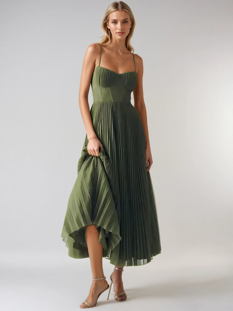 Vestido largo plisado esculpido