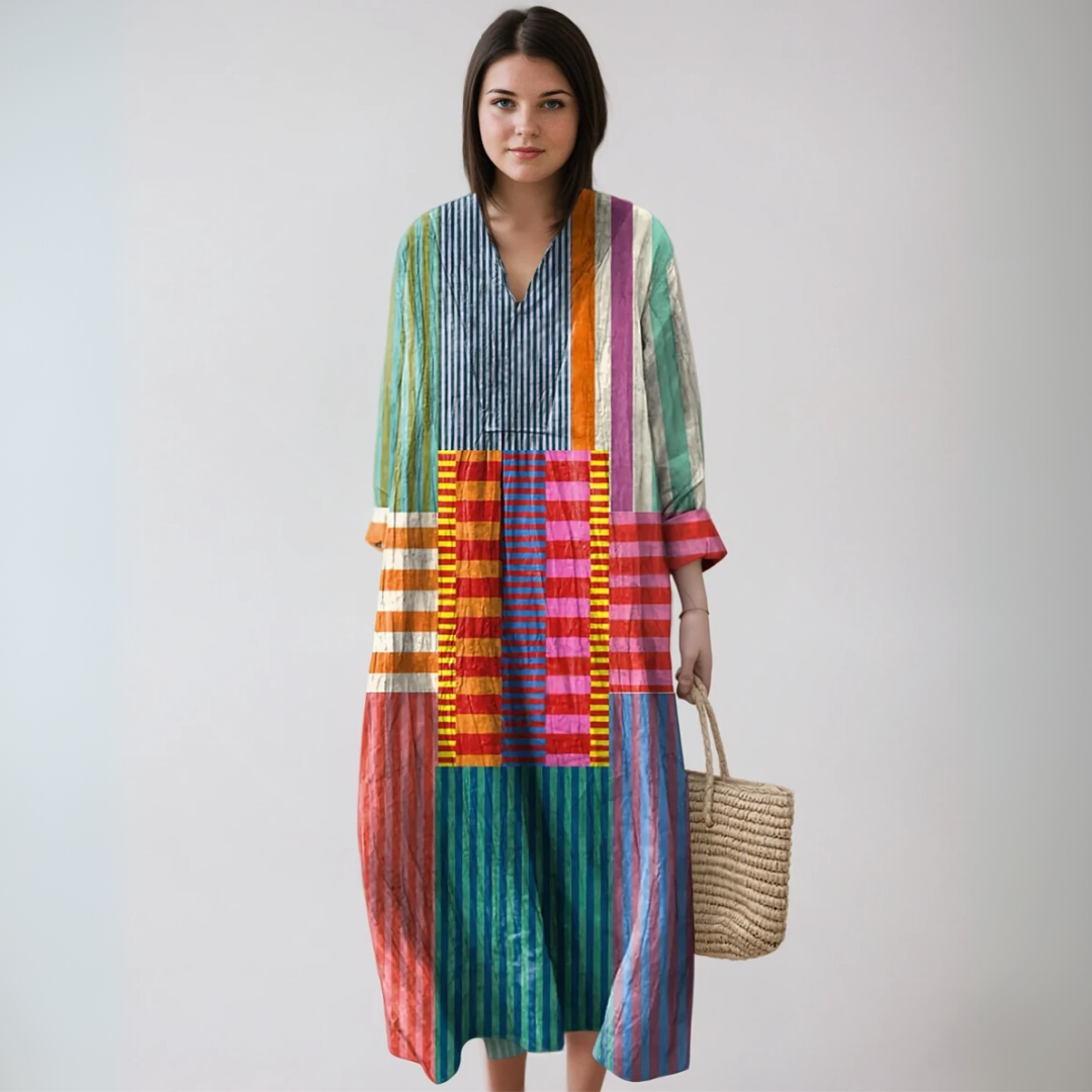 Unique Multicolor Geometric Summer Dress for Women