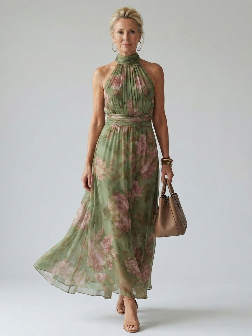 Vestido midi halter recogido