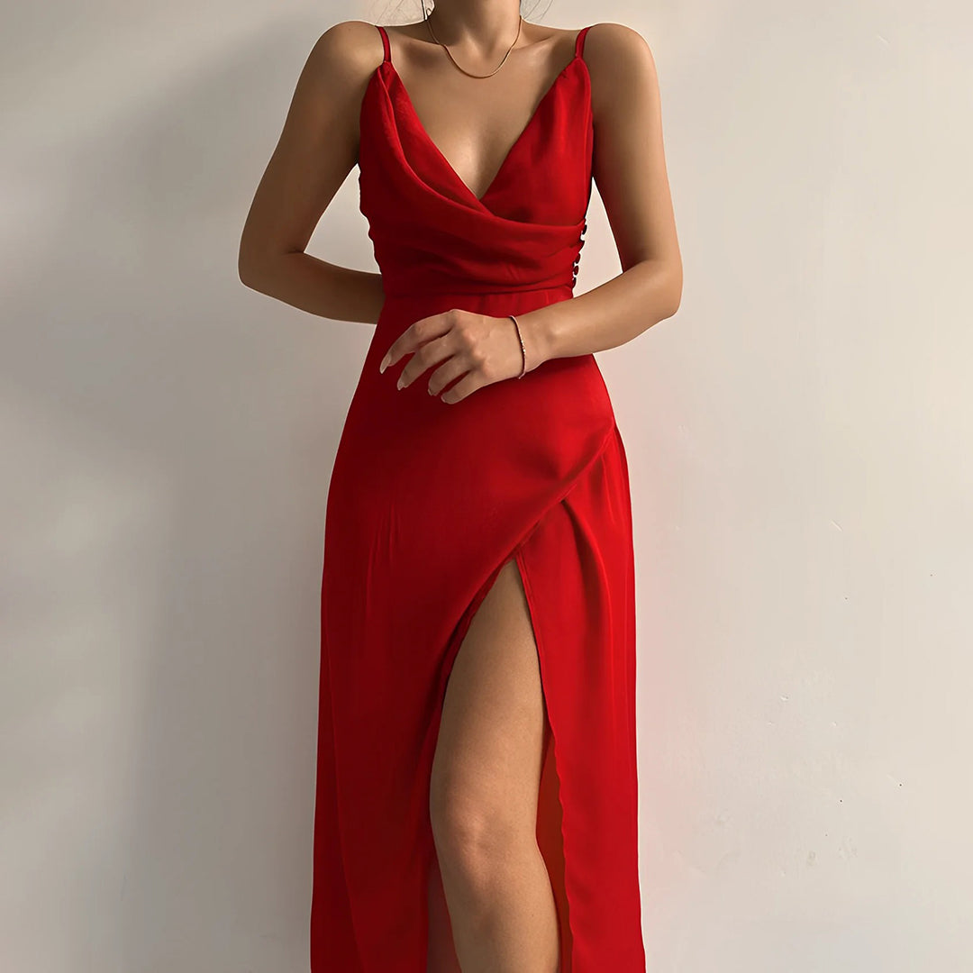 Vestido de Noche Maxi con Cuello Cruzado