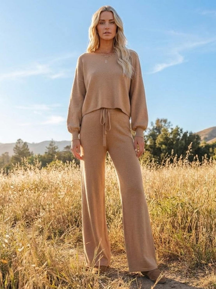 Conjunto de sudadera corta y pantalones anchos para estar en casa