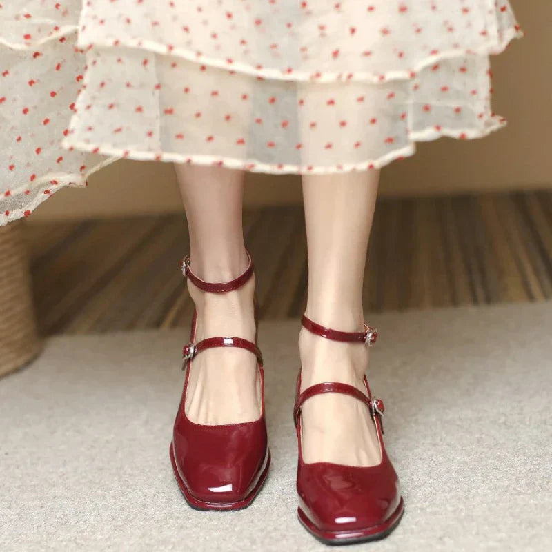 Square Toe Mary Jane Heel Pumps
