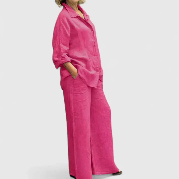 Button-Down Shirt and Wide-Leg Pants Set