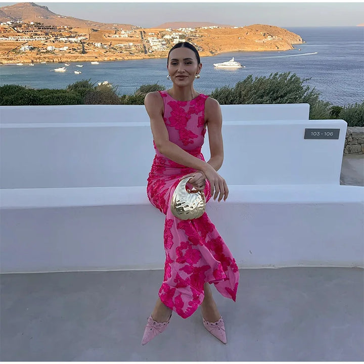 Pink Floral Elegant Maxi Dress