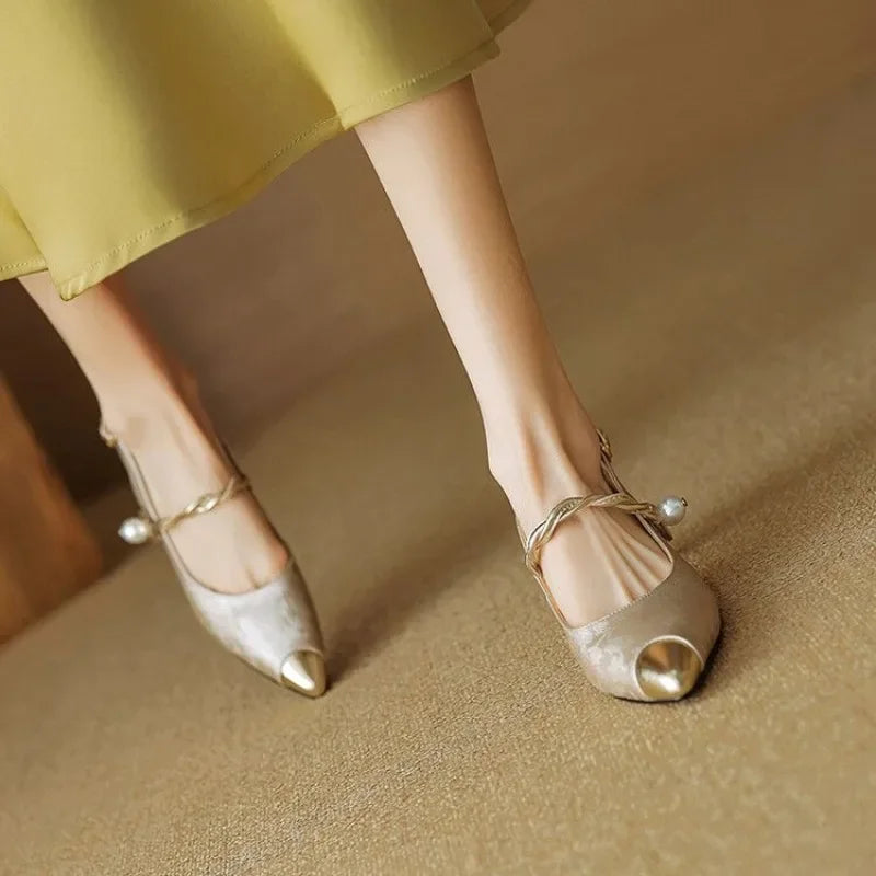Pearl Strap Slingback Heels