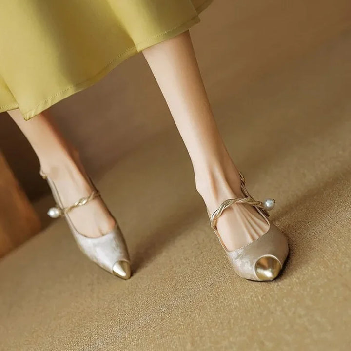 Pearl Strap Slingback Heels