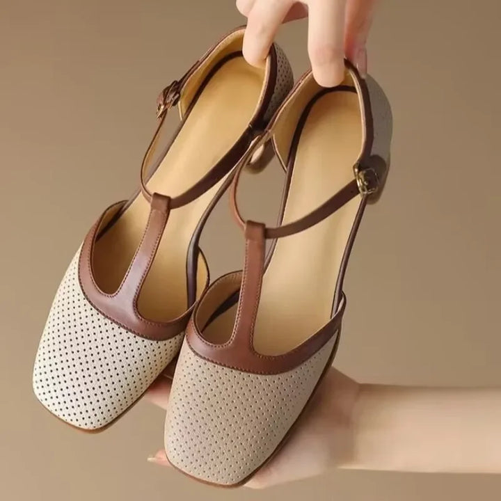 Square Toe T-Strap Heel Pumps