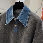 Maglione in maglia con patchwork di denim