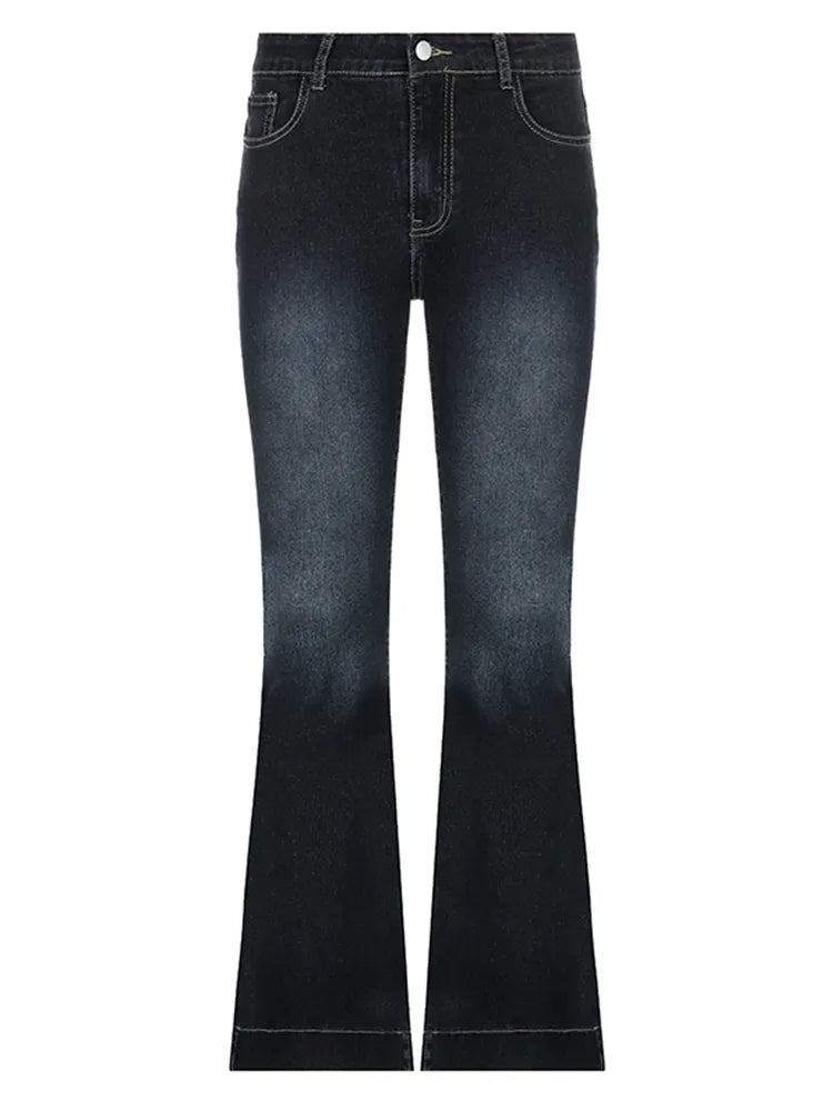 Jeans retro de mujer de tiro bajo, anchos y acampanados - ideales para días casuales