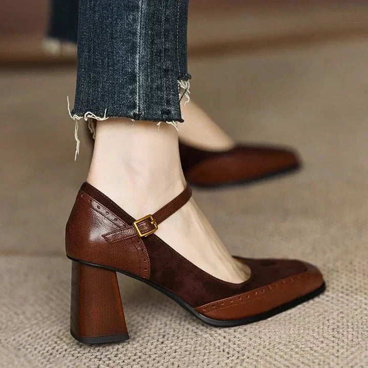 Square Toe Brogue Heel Pumps