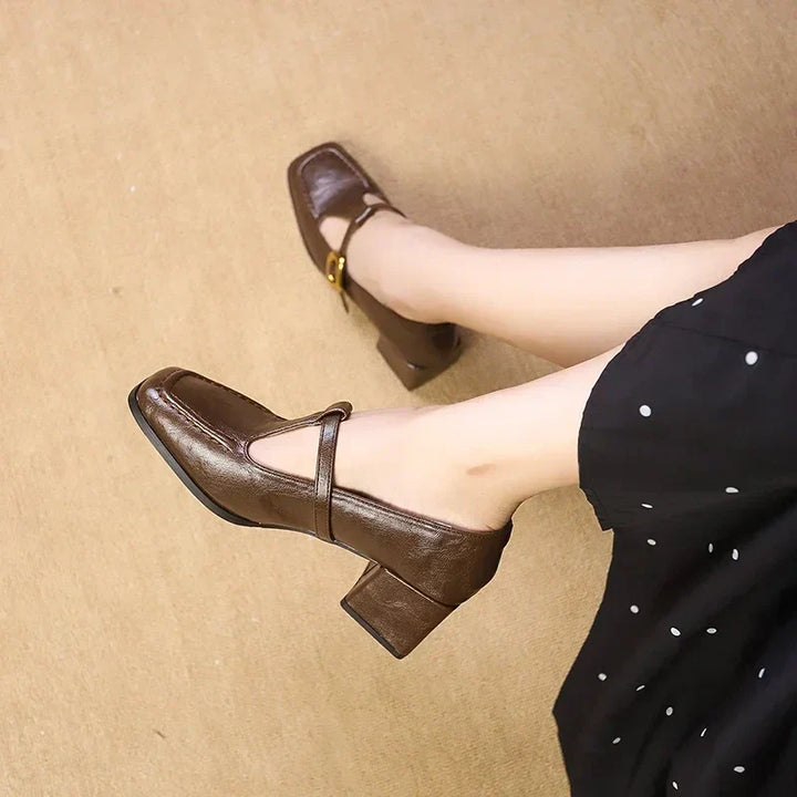 Square Toe Buckle Heel Sandals