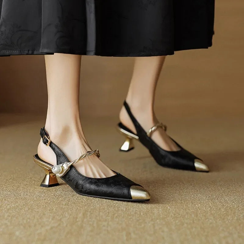 Pearl Strap Slingback Heels