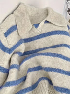 Sudadera con capucha de punto y cuello tipo polo a rayas