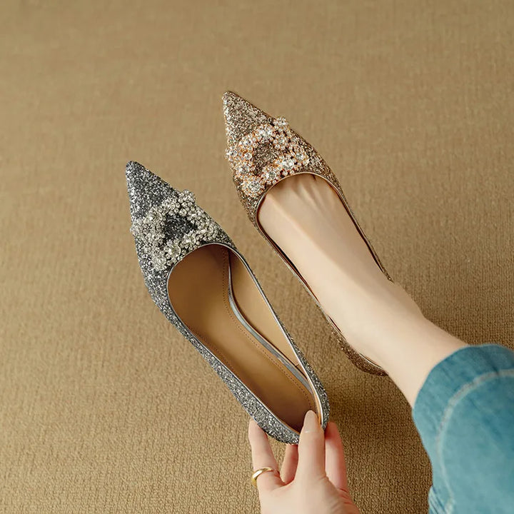Glitter Crystal Buckle Heels