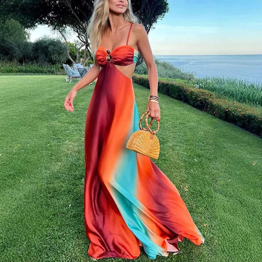 Women's Airy Figure Occasion Maxi Dress with Knot Front