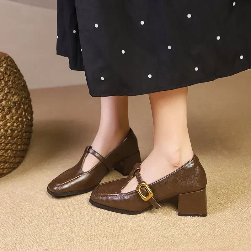 Square Toe Buckle Heel Sandals