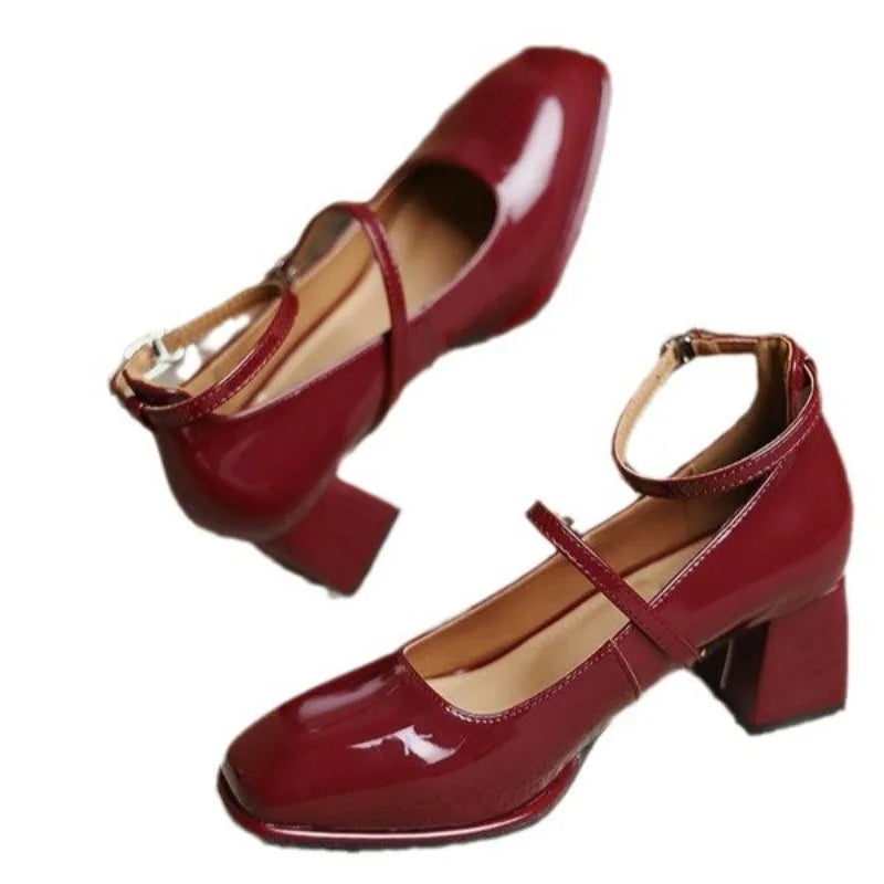 Square Toe Mary Jane Heel Pumps