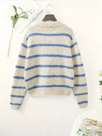 Sudadera con capucha de punto y cuello tipo polo a rayas
