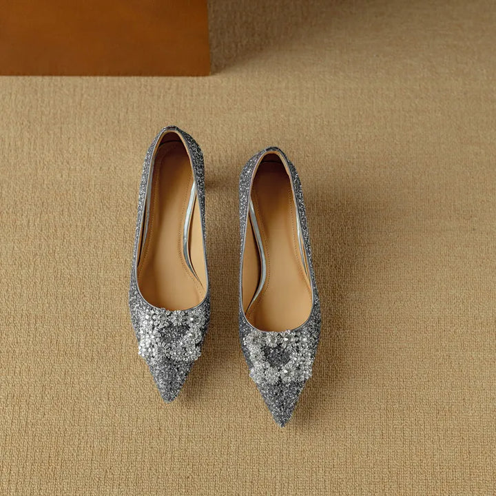 Glitter Crystal Buckle Heels